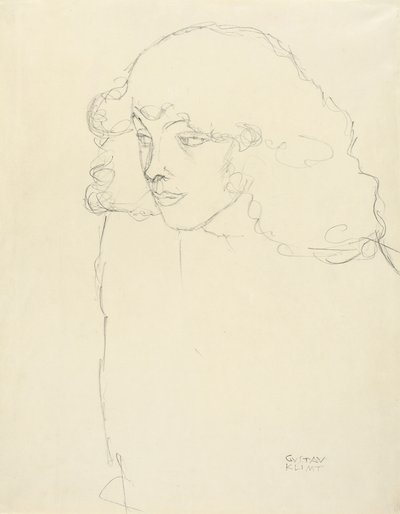 左から4分の3横顔の少女の半身像 作： Gustav Klimt