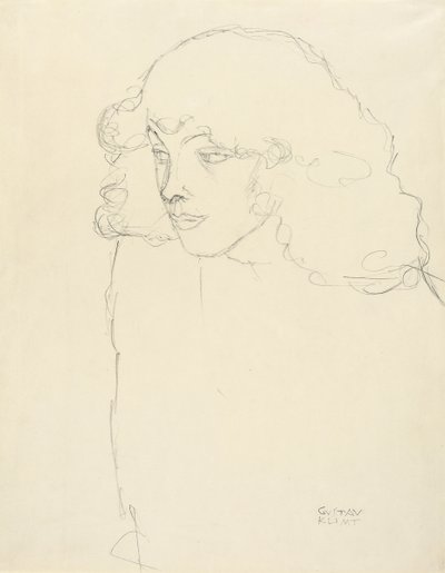 1913年の4分の3の横顔の少女の半身像 作： Gustav Klimt