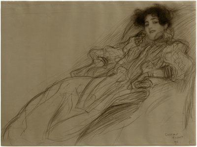 肘掛け椅子の若い女性 作： Gustav Klimt