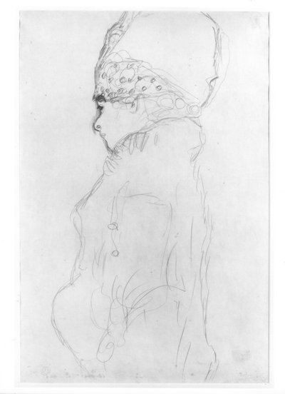 背の高い帽子の女性、1917年頃、 作： Gustav Klimt