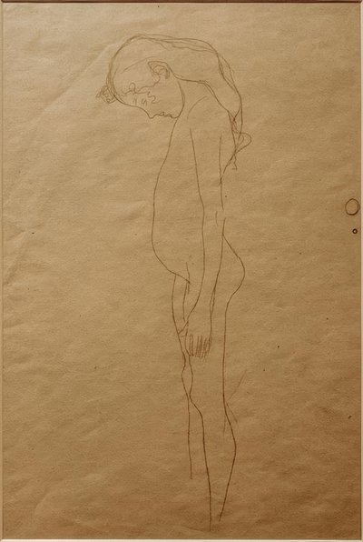 頭を左に下げた裸の女の子 作： Gustav Klimt