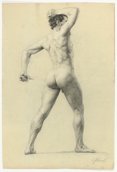 背中からの男性ヌード 1880年頃 （紙に鉛筆、白チョークで彩色） 作： Gustav Klimt