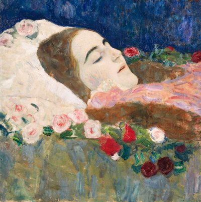 デスベッドにいるリア・ムンクさん。 1910年頃、デス・ベッドにいるリア・ムンクさん 作： Gustav Klimt