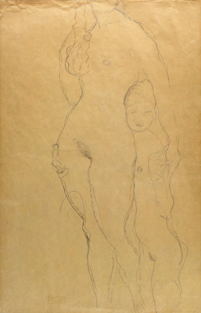 母と娘（紙に鉛筆） 作： Gustav Klimt