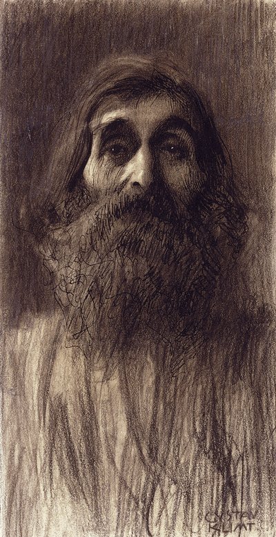 ひげを生やした男の肖像。正面から見たバーティガンマムの半身像、1894年頃 作： Gustav Klimt