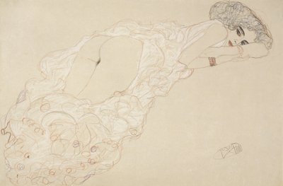 腹ばいになって右を向くリクライニング・ヌード 作： Gustav Klimt