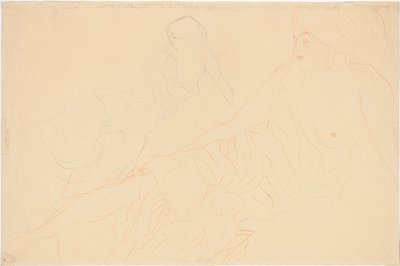 リクライニングヌード;服を着て横になって、左側に繰り返し、1913 作： Gustav Klimt
