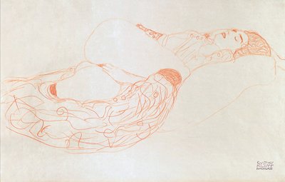 リクライニングセミヌード（オナニー）、1912-13（紙に楽天） 作： Gustav Klimt