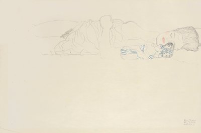 右にヌードをリクライニング、c.1914-15 作： Gustav Klimt