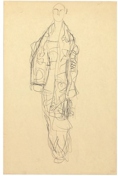 1914-16年頃、紙に鉛筆で描かれた「ケープをかぶった貴婦人」。 作： Gustav Klimt