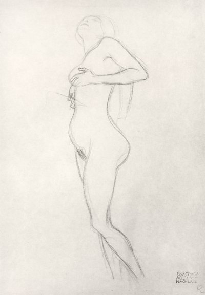 見上げる立っている裸の女の子 作： Gustav Klimt