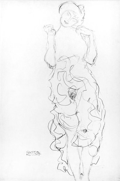 腕を上げて立つヌード 1917/18年頃（紙に鉛筆）（モノクロ写真） 作： Gustav Klimt