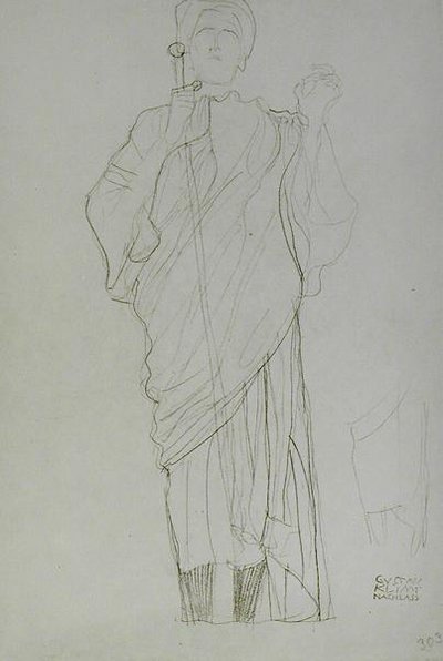剣を持つ女性の立ち姿 作： Gustav Klimt