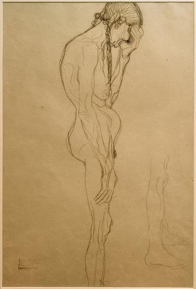 横に立っている老婦人の横顔、脚の研究 作： Gustav Klimt