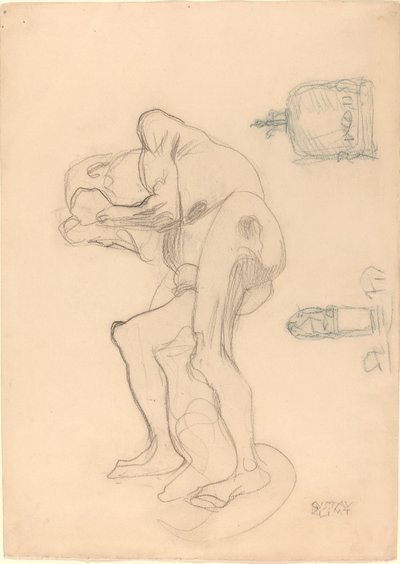 拳を握りしめる裸の老婆の習作と2つの装飾品 作： Gustav Klimt