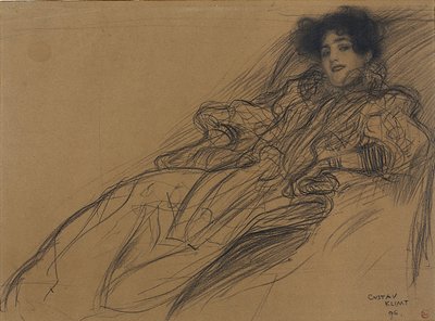 肘掛け椅子の若い女性 作： Gustav Klimt