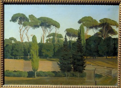 ボルゲーゼ荘の庭園にて。グスタフ・ウィルヘム・パルム（1810 - 1890）の絵画 Ec.Sued. 作： Gustav Palm