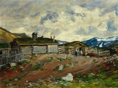 女性と牛と山の農場 作： Gustav Wentzel