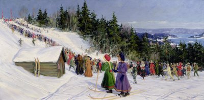 Fjelkenbakken でのスキー大会 (キャンバスに油彩) 作： Gustav Wentzel