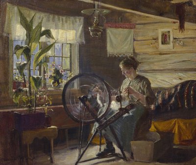 農家のインテリアの女性 (oi on canvas) 作： Gustav Wentzel
