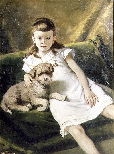 犬を連れた若い女性 作： Gustav Wertheimer
