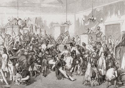 進行中の 19 世紀のオークション。 作： Gustave (after) Dore