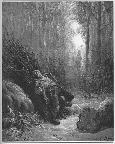 La Mort et le bucheron - 死と木こり - Jean de La Fontaine (Lafontaine) (1621-95)の「寓話」より - Gustave Dore (1832-83)の後のエングレーヴィング - 個人蔵 作： Gustave (after) Dore
