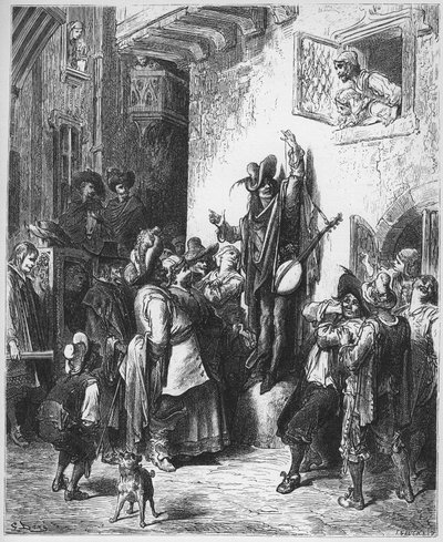 Le fou qui vend la sagesse（知恵を売る愚か者） - Jean de La Fontaine（Lafontaine）（1621-95）の「寓話」より - Gustave Dore（1832-83）の後のエングレービング - 個人蔵 作： Gustave (after) Dore
