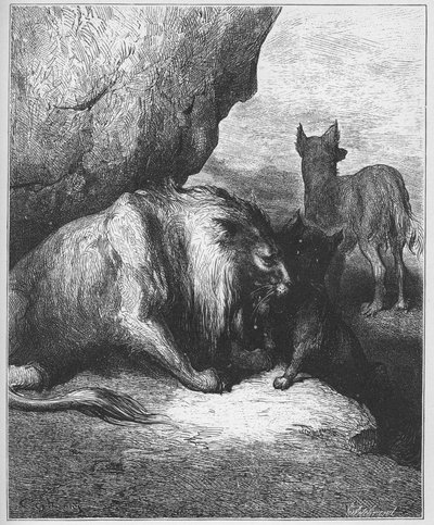 le lion le loup et le fox - Jean de La Fontaine (Lafontaine) (1621-95)の「寓話」より - Gustave Dore (1832-83)の後のエングレービング - 個人蔵 作： Gustave (after) Dore