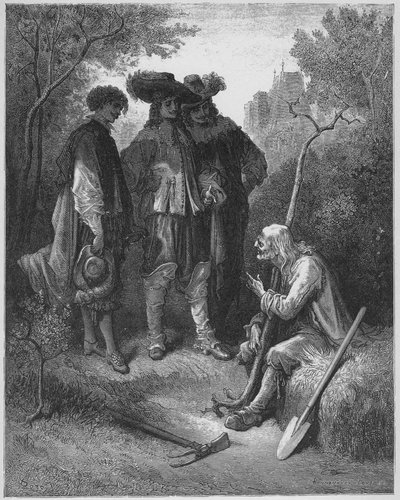 le vieillard et trois jeunes hommes（老人と三人の若者） - Jean de La Fontaine（Lafontaine）（1621-95）の「寓話」より - Gustave Dore（1832-83）の後のエングレービング - 個人蔵 作： Gustave (after) Dore