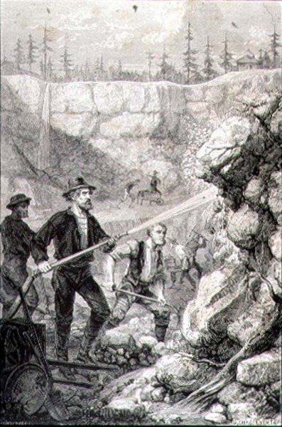 フェリックス・ジャン・ゴーシャール（1825-72）による「1860年代のカリフォルニアにおける金鉱探し」（エングレービング） 作： Gustave Adolphe (after) Chassevent Bacques