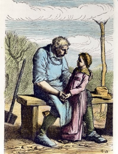 コゼットは『レ・ミゼラブル』の許可を得ていた。1865年（エングレーヴィング） 作： Gustave Brion