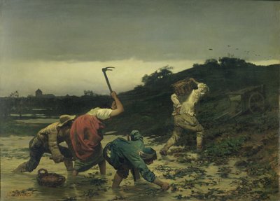 ライン川の洪水時に1852年にジャガイモを収穫する農民 作： Gustave Brion