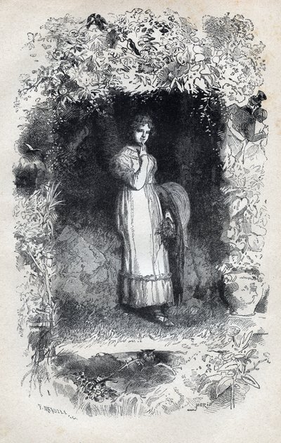 Tholomyesによる恋するファンティーヌの肖像 - Gustave Brion (1824-1877)による「The Miserables - First part」のためのイラスト。ヴィクトル・ユーゴー（1802-1885）の「ファンティーヌ」1862年作 作： Gustave Brion