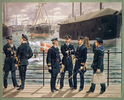 デンマーク海軍の将校と軍隊。 グスタフ・ブロックの水彩画 作： Gustave Brock