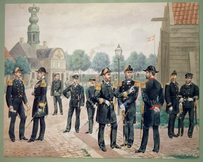 アカデミーのデンマーク海軍の将校。 グスタフ・ブロックの水彩画 作： Gustave Brock