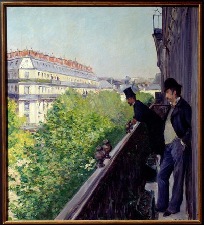 ギュスターヴ・カイユボット（1848-1894）による1880年のパリのバルコニーの絵 1880年 薄暗い。0,6x0,66 m 個人蔵 - 1880年のパリのバルコニー。ギュスターヴ・カイユボット（1848-1894）の絵画 作： Gustave Caillebotte
