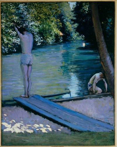 リエール川に突入しようとする水浴び 作： Gustave Caillebotte