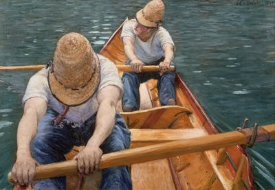 イエールでボートを漕ぐ人、1877年 作： Gustave Caillebotte