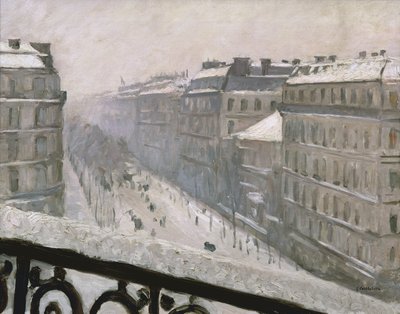 雪の中の大通りオスマン、1879年または1881年 作： Gustave Caillebotte