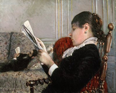 インテリア、女性の読書、1880 作： Gustave Caillebotte