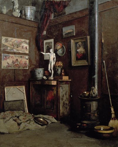 スタジオのインテリア、c.1872-74（キャンバスに油彩） 作： Gustave Caillebotte