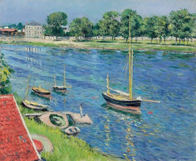 アルジャントゥイユのセーヌ川、停泊するボート 作： Gustave Caillebotte