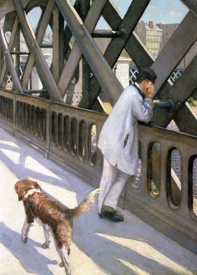 ルポンドゥルーロップ：安静時の男と犬の詳細、1876年の詳細50110 作： Gustave Caillebotte