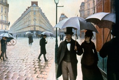 「雨天のパリの通り」、1877年。 作： Gustave Caillebotte