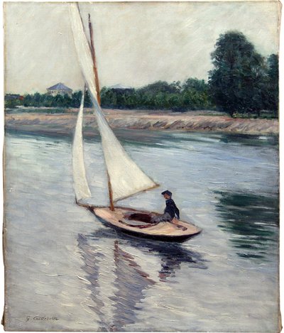 アルジャントゥイユのセーヌ川に浮かぶ帆船 作： Gustave Caillebotte