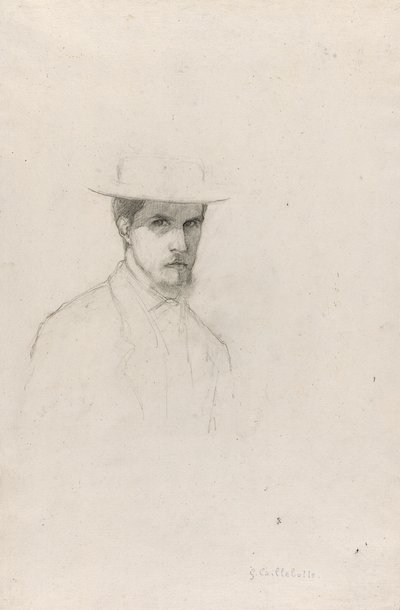 帽子をかぶった自画像 1879年頃 テクスチャード・レイド紙に黒鉛画 作： Gustave Caillebotte