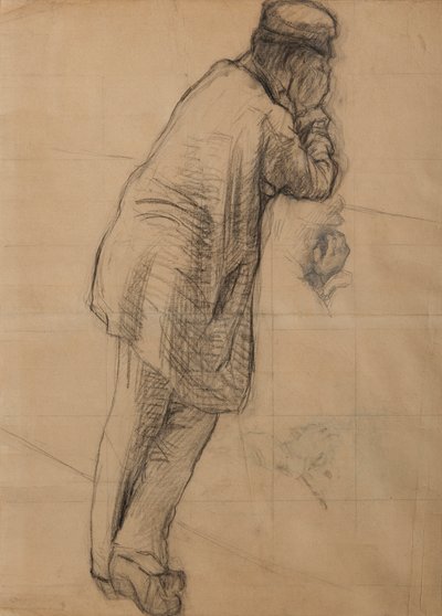 ヨーロッパ橋のための習作：肘をつく男 1876年頃 （紙に鉛筆） 作： Gustave Caillebotte