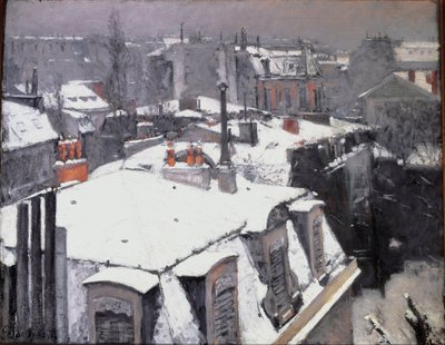 屋上の眺め（雪の影響） - 油彩・キャンバス 作： Gustave Caillebotte