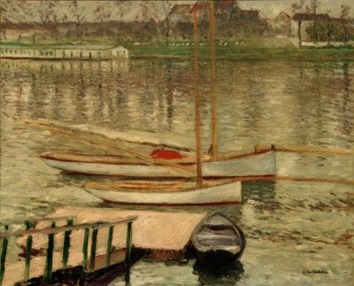 セーヌ川のアンカーでヨット 作： Gustave Caillebotte